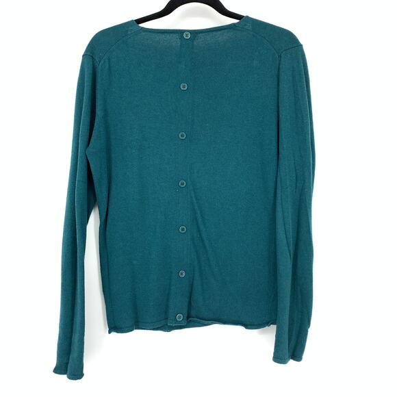 Etam V-Neck Pullover Button Back Sweater Womens Sz Medium Long Sleeve Teal Blue - Picture 2 of 6